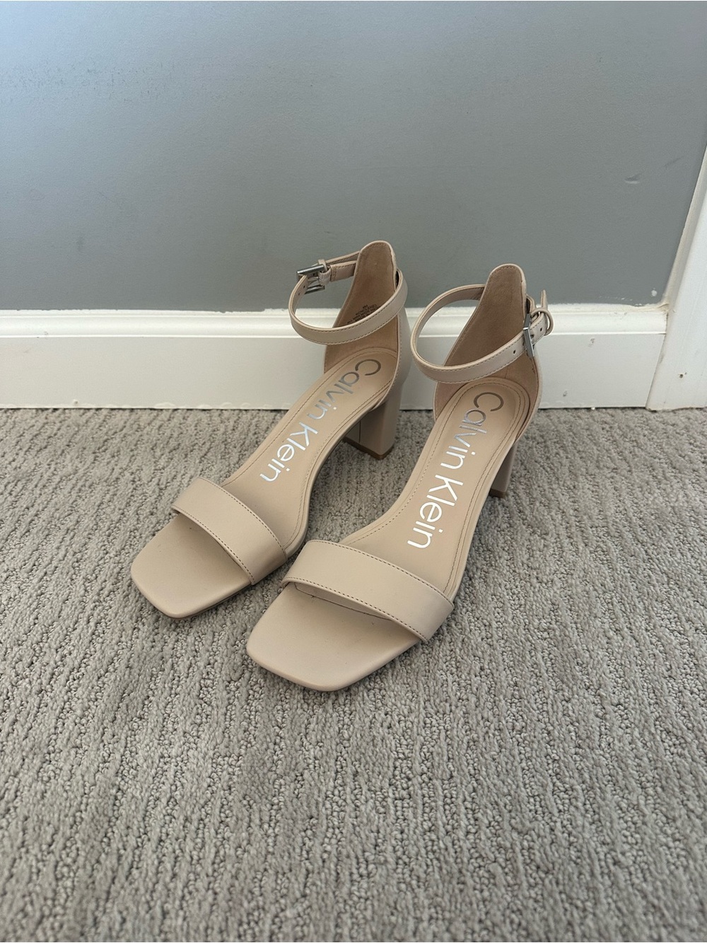 Calvin Klein Women’s Beige Ankle-Strap Block Heel Sandals